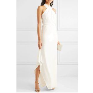 New Halston Draped Crepe Halterneck Gown, White Size 2